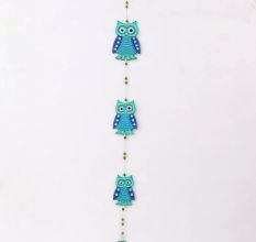 Handmade Wooden Green and Blue Owl Wall Hanging for Home Decor